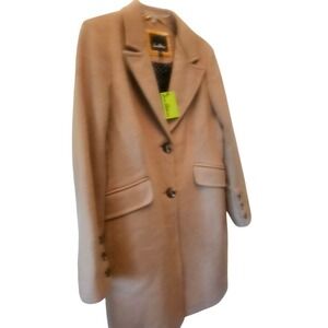 Sam Edelman Wool Blend Coat Womens 10 Camel Tan Polka Dot Lining Car Coat $240